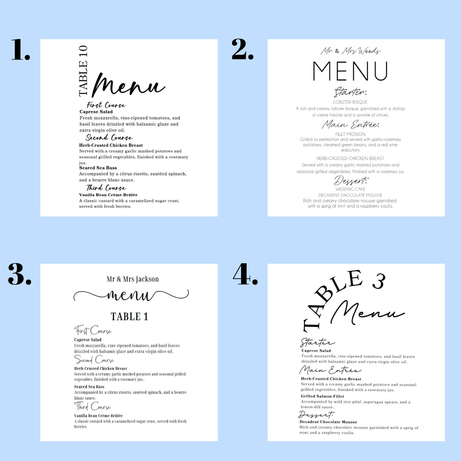 Arch Wedding Table Menu | Arched Table Menu | Formal Table Menu ...