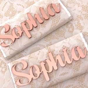 Sedili personalizzati in acrilico con nome / Segnaposto personalizzati con nome / Targhe con nome / Nomi degli ospiti / Decorazioni per matrimoni / Nomi per barrette di cioccolato