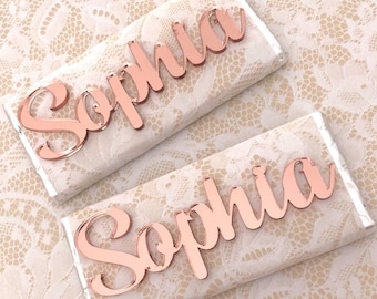 Personalised Acrylic Name Place Seating | Custom Made Name Place Cards | Name Plaques | Guest Names | Wedding Decor | Chocolate bar Names