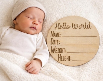 Engraved Wooden Baby Announcement Sign | Birth Milestone Photo Prop
