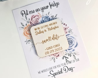 Wooden Wedding favours | Save the Date Magnet | Save the date invitation | Personalised Wedding Magnet | Custom made | Cards Included