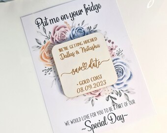 Wooden Wedding favours | Save the Date Magnet | Save the date invitation | Personalised Wedding Magnet | Custom made | Cards Included