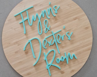 Double layered Name Sign | Acrylic, Timber | Round Door Sign | Playroom sign | Personalised name Sign | FREE Proof Designs |  Kids room sign
