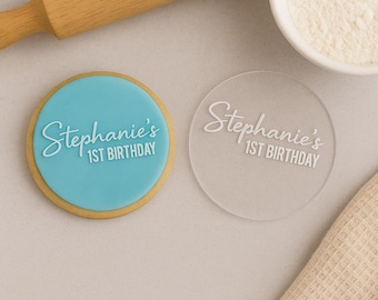 Sello de galleta personalizado con nombre y edad / Grabador de fondant personalizado / Sello de galleta personalizado / Primer cumpleaños l Sello de galleta personalizado l