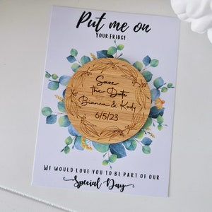 Wedding save the date magnet - Personalised save the date - Wood fridge magnet - Engagement announcement - Engraved wood save the date card