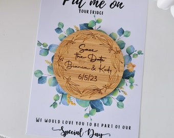 Wedding save the date magnet - Personalised save the date - Wood fridge magnet - Engagement announcement - Engraved wood save the date card