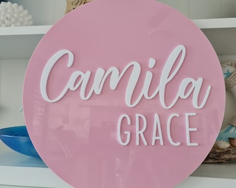 Double layered Name Sign | Acrylic Sign | Round Door Sign | Bedroom Sign | Personalised Name Sign | Kids Room Sign | Nursey Sign | Pink Sign