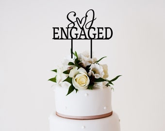 Custom Engaged Cake Toppers for Engagements | Modern Wedding Cake Topper | Anniversary Cake Topper | Initials Name | Personalized