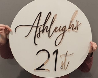 Double layer Round Acrylic Birthday Sign | 21st | Milestone Sign | Bedroom sign | Back drop Sign | Birthday sign | Wall sign | Business Logo