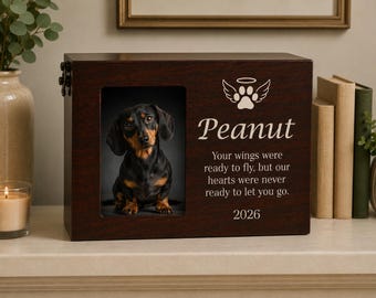 Modern Personalised Pet Urn with Photo | Wooden Dog & Cat Memorial Box | Custom Pet Ashes Keepsake | Pet Loss Sympathy Gift