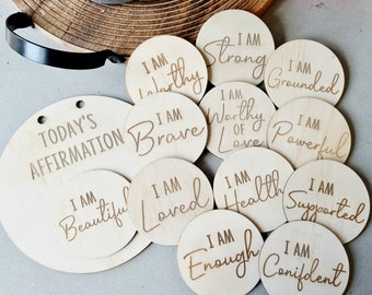 Engraved Wooden Daily Affirmation Discs | Changeable Cards