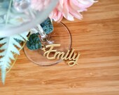 Personalised Acrylic Name Place Seating Cards attachable too your guests glass Custom Made ( Weddings, Anniversary, Engagement, Birthday )