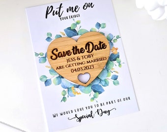 Rustic Wooden Wedding favours | Save the Date Magnet | Save the date invitation | Personalised Wedding Magnet Custom | Cards  Included