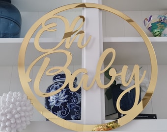 Oh baby enkelskikts akrylskylt | Elegant dekor | välkomstskylt | babyshower | milstolpeskylt | bakgrund | skyltning för barnkammare |