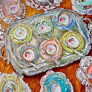 Tazza da tè, acquerello originale di Pierrette Komarek