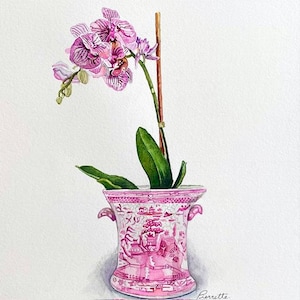 PinkChinoiserie Planter with Orchid