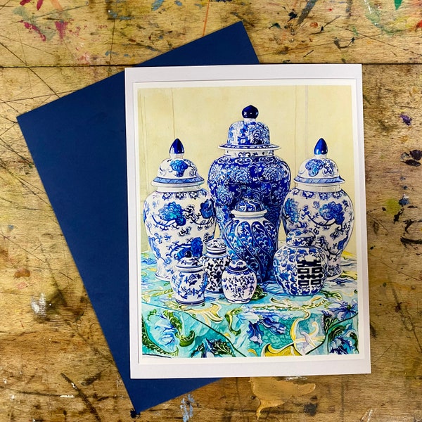 Frameable Fine Art Print Greeting Card, Ginger Jar Collection Gift Card, Chinoiserie Greeting Card, Flat Greeting Card, Anniversary Card