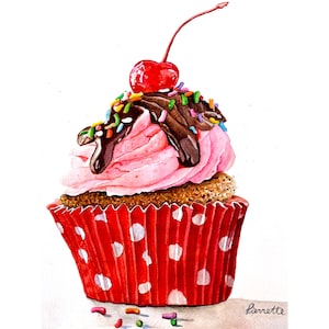 Cupcake Love Oryginalna akwarela autorstwa Pierrette Komarek