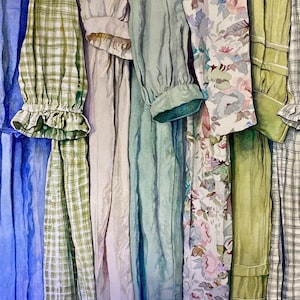 Linen Dresses Original Watercolor by Pierrette Komarek