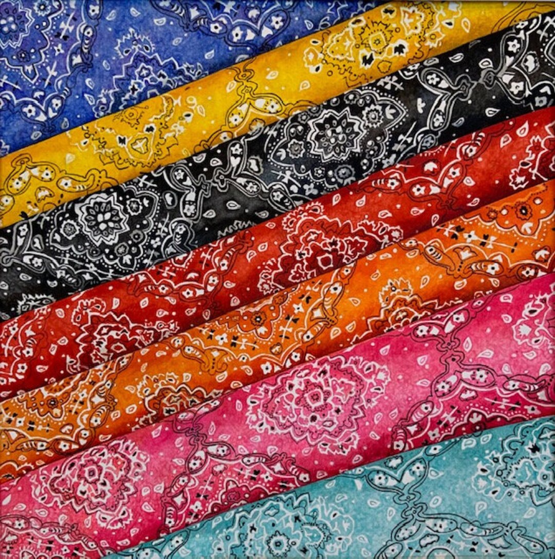 Country Bandanas Original Watercolor Painting by Pierrette Komarek, 16x16 Original Painting 