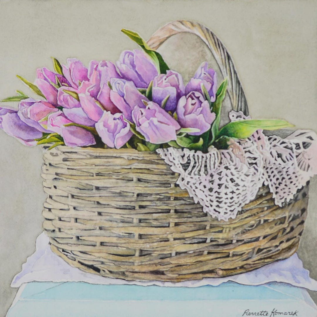 Lilac Tulips in Basket: Giclée Print of Original Watercolor Painting - Etsy