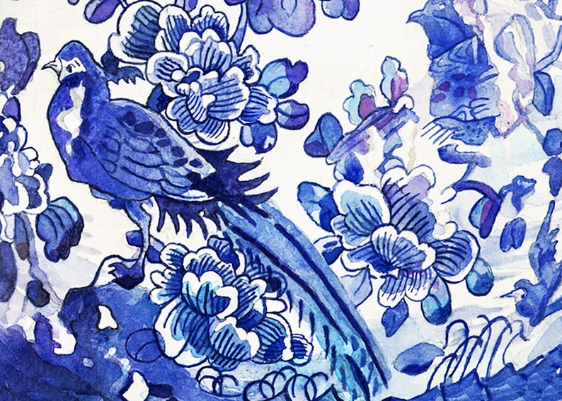 Blue and White Chinoiserie Print, Chinoiserie Art, Chinoiserie Wall Art