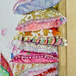 Aquarelle originale « Faites de beaux rêves » par Pierrette Komarek