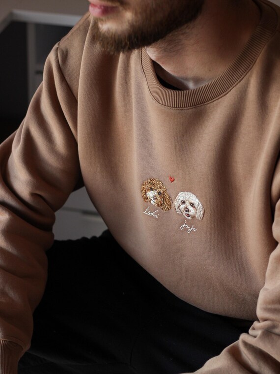 Custom Embroidered Dog Sweatshirt, Pet Portrait Hoodie, Dog Face