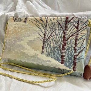 池に和風枝柄着物帯バッグ Branches on a Stream Japanese Kimono Obi Shoulder Crossbody Bag -Upcycled Vintage Silk Obi - one of a kind - unique gift