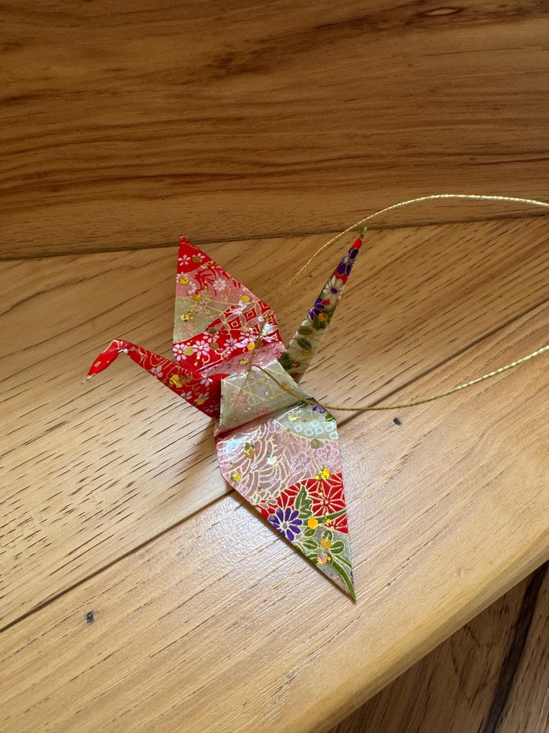 Red Origami Crane Ornament – Handmade Yuzen Washi Chiyogami Paper ...