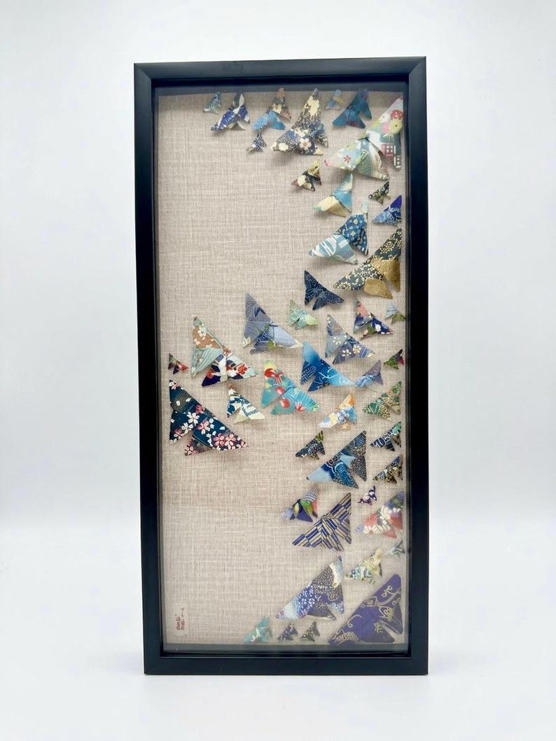 Shell Origami Box Handmade Blue Butterfly Shadow Box Art, Japanese Yuzen Chiyogami, 3D ...
