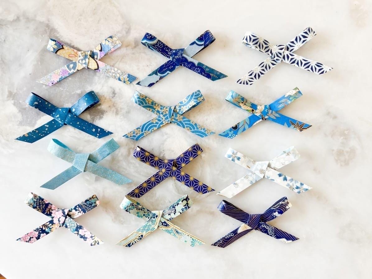 Blue Assorted Hand Folded Paper Ribbons -japanese Yuzen Washi Chiyogami ...