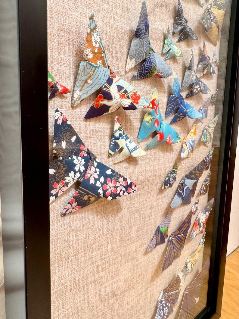 Shell Origami Box Handmade Blue Butterfly Shadow Box Art, Japanese Yuzen Chiyogami, 3D ...