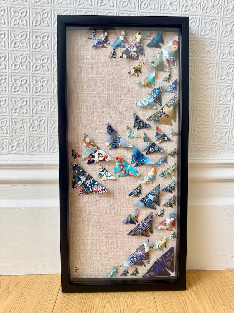 Shell Origami Box Handmade Blue Butterfly Shadow Box Art, Japanese Yuzen Chiyogami, 3D ...