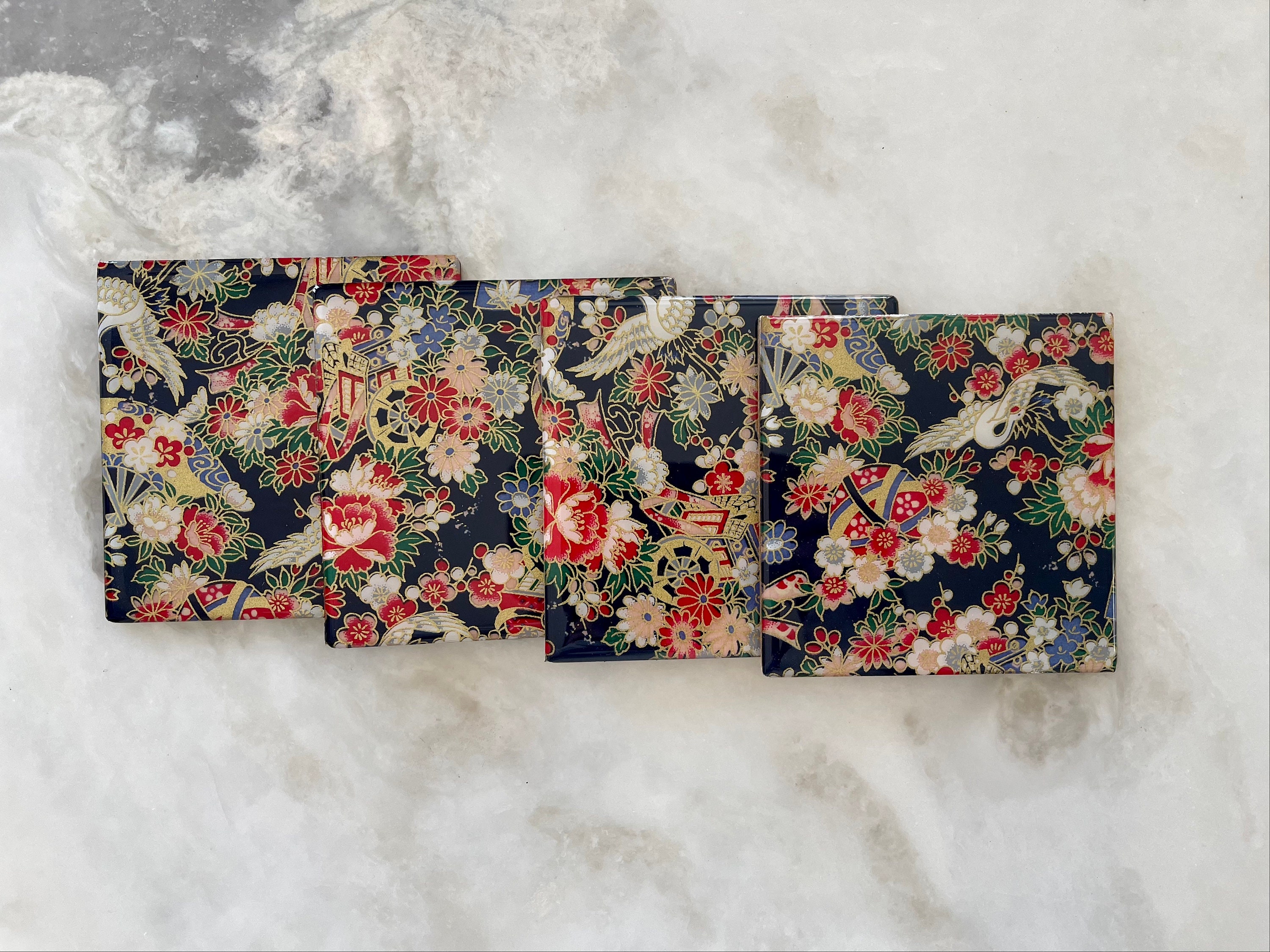 和柄トレーコースターセット大紺の和柄 Serving Tray Coaster Set L Navy Wagara Etsy