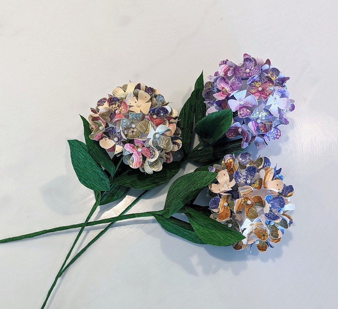 Japanese Paper Roses Handmade Paper Flower Bouquet 紫陽花 (HYDRANGEA) -japanese Yuzen Chiyogami ...