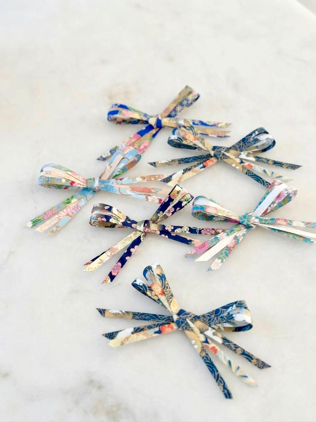 Unique Triple Loop Design -blue Hand Folded Paper Ribbons -japanese ...