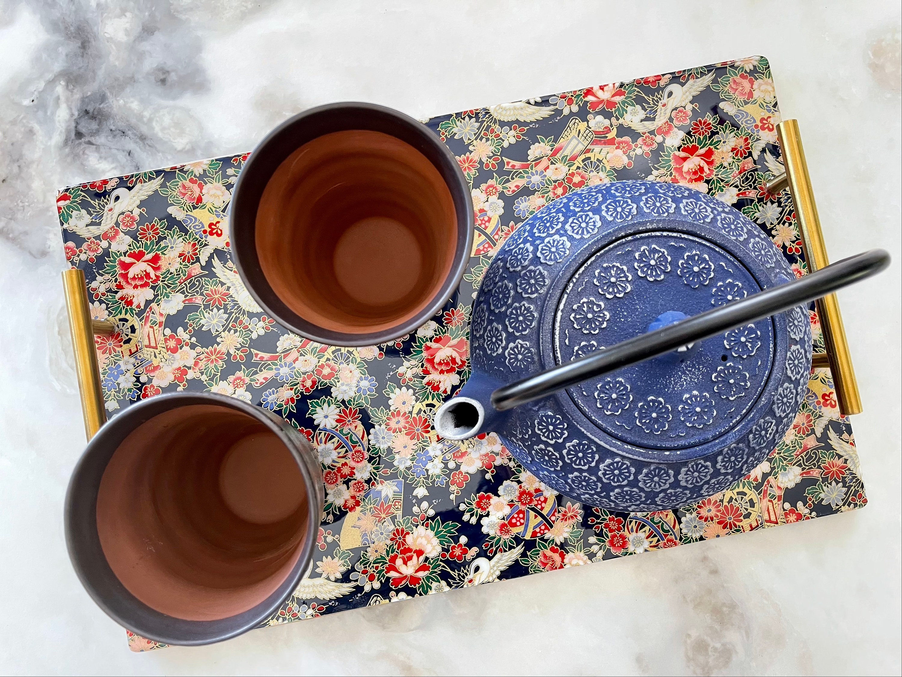 和柄トレーコースターセット大紺の和柄 Serving Tray Coaster Set L Navy Wagara Etsy