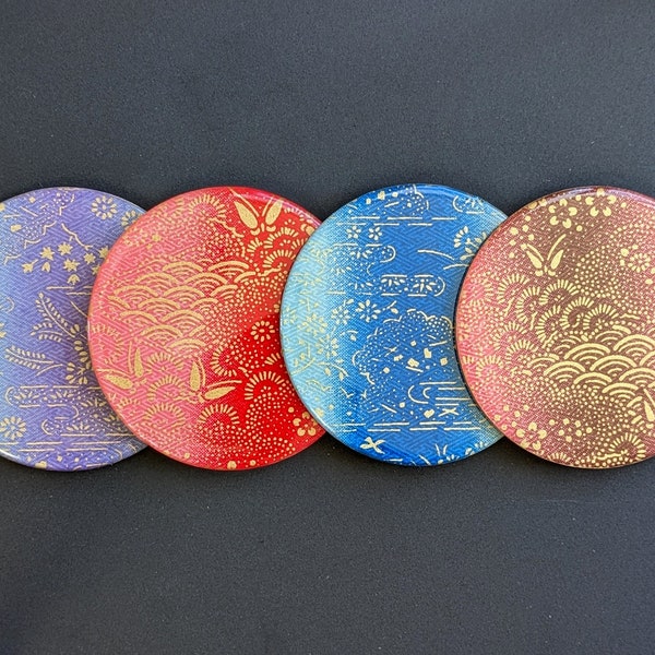 和柄コースター（和柄のグラデーション）Set of 4 Japanese Pattern Colorful Gradation Coasters Japanese Yuzen Chiyogami Washi Paper Wooden Epoxy Resin Coasters