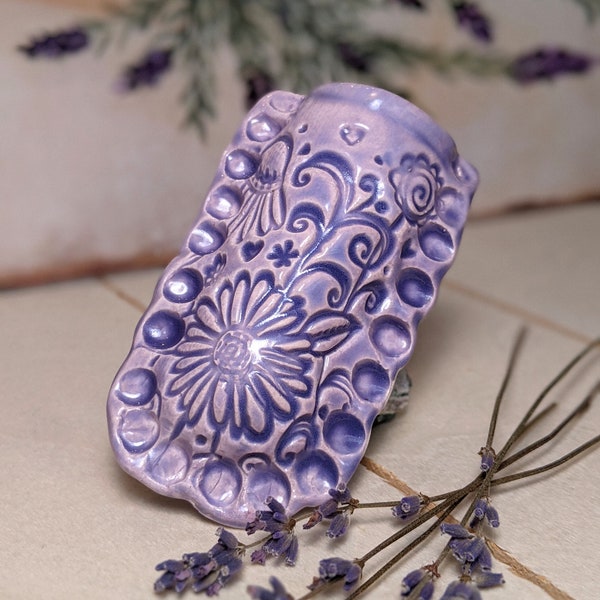 Handmade Mini Ceramic Vase Magnet with Lavender