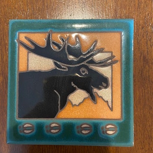 Handmade Ceramic Coaster - Moosehead Silh - Green