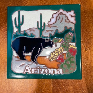Handmade Ceramic Trivet - Black Bear/Arizona