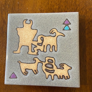 Handmade Ceramic Coaster - Hunter’s Mural - Stone