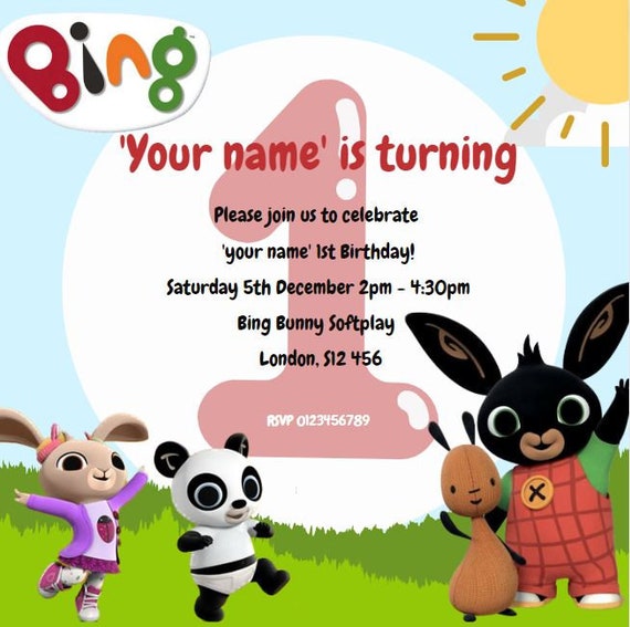 Bing 1/2/3/4 compleanno/invito compleanno bambino/BING/Bing Bunny