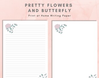 beautiful paper for writing Pretty flowers and butterfly printable writing paper A4 A5 / Lined Unlined