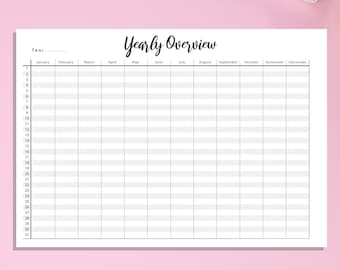 Full Year Printable Planner,  instant download PDF, undated yearly organizer