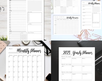 Printable planners bundle. Instant Download PDF, 2023 weekly planners, monthly planners and yearly planners. A4 and A5 Planners.
