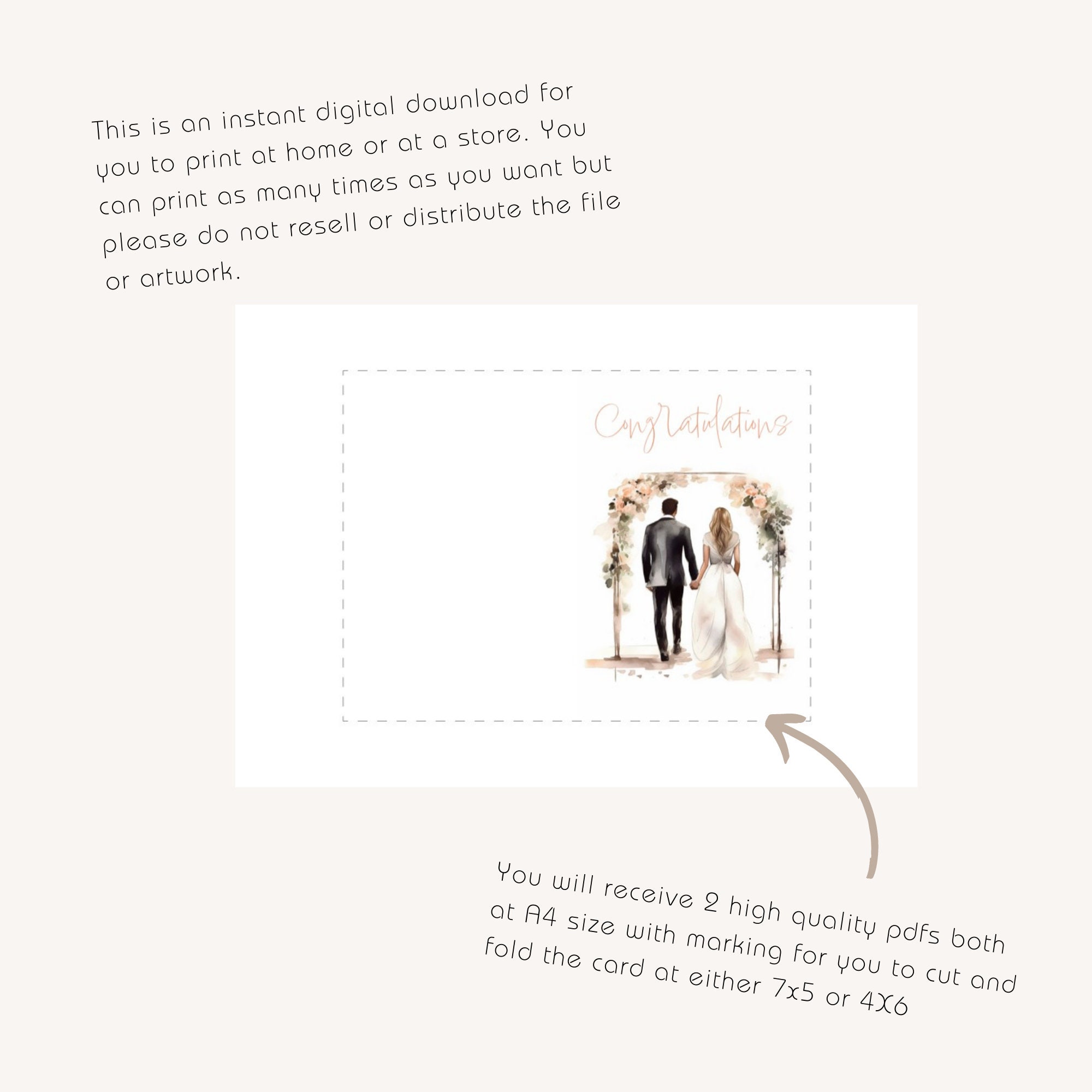 Printable Wedding Congratulations Card, Watercolor Style, Romantic ...