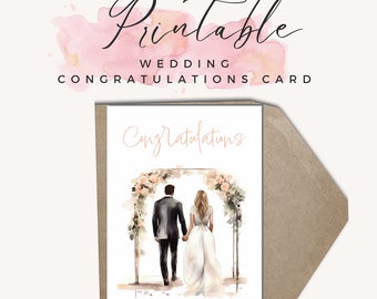 Druckbare Hochzeit Glückwunschkarte, Aquarell Stil, romantische Braut und Bräutigam