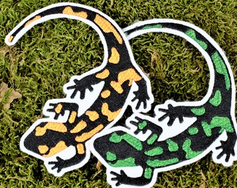 grün Aufnäher // Bügelbild Gecko Salamander Tier 9.4 x 6 cm